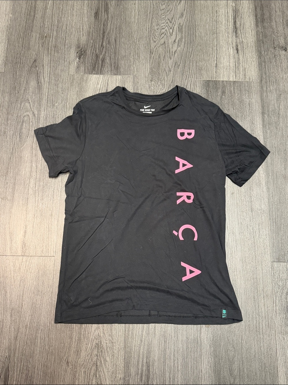 Nike Black Short Sleeve Tee with Pink BARÇA Vertical Print